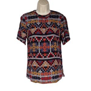 PENDLETON Woolen Mills Women Tunic Top Petti Size 2 Geometric Print Crew NCK E1P